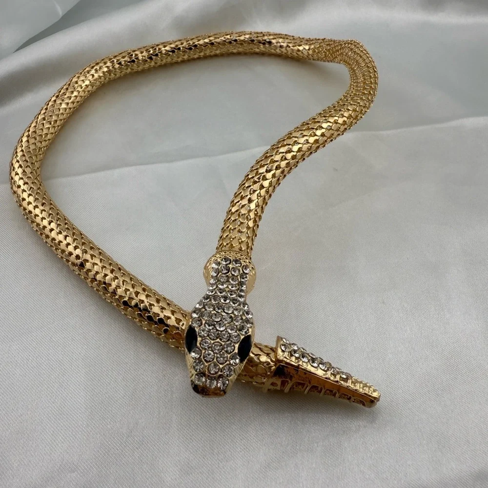 Lux Serpenti serpentine wrap multi diamonds Gold Snake Necklace - Picture 8 of 11